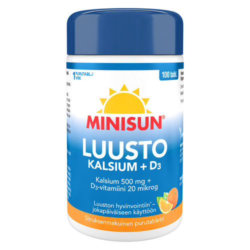 Minisun Luusto Kalsium + D3 20 mikrog 100 purutablettia
