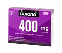 Burana Mustaherukka 400 mg jauhe oraaliliuosta varten