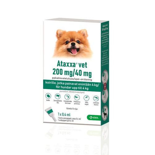Ataxxa Vet 200/40 mg paikallisvaleluliuos (enintään 4kg painaville)