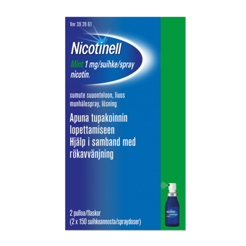 NICOTINELL MINT sumute suuonteloon, liuos 1 mg/suihke 2 x 150 annosta