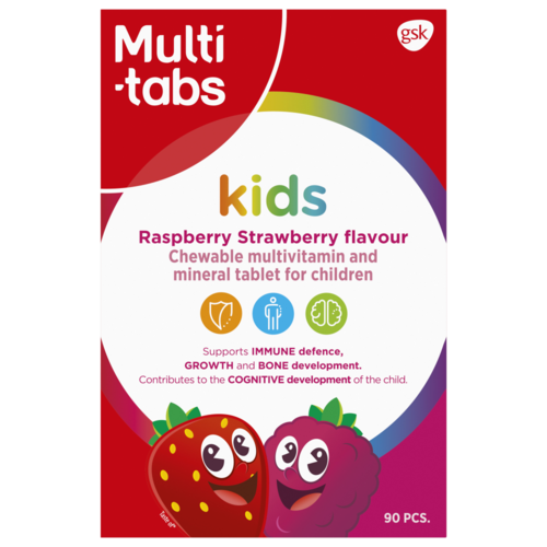 Multi-tabs Kids Mini Vadelma-mansikka 90 purutablettia