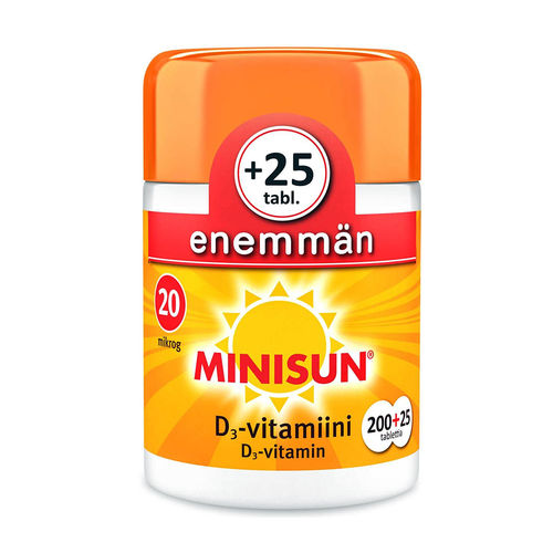 Minisun D-vitamiini 20 µg 200 + 25 tablettia Kampanjapakkaus