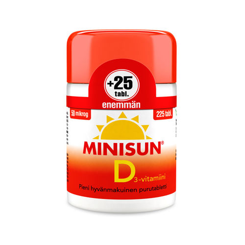 Minisun D-vitamiini 50 mikrog 200 + 25 tablettia Kampanjapakkaus