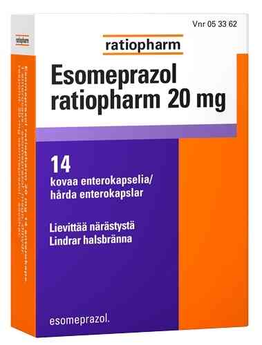 Esomeprazol ratiopharm 20 mg 14 kovaa enterokapselia