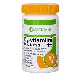 Apteekki D3-vitamiini 50 µg 100 tablettia