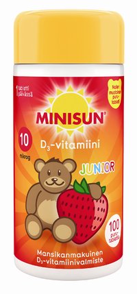 Minisun D3-vitamiini Junior 10 µg Nalle mansikka 100 purutablettia