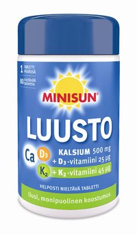 Minisun Luusto Kalsium + D3-vitamiini + K2-vitamiini 80 tablettia