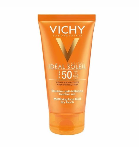 Vichy Idéal Soleil Mattfying Dry touch Mattapinnan jättävä aurinkosuojavoide kasvoille SPF50+ 50 ml
