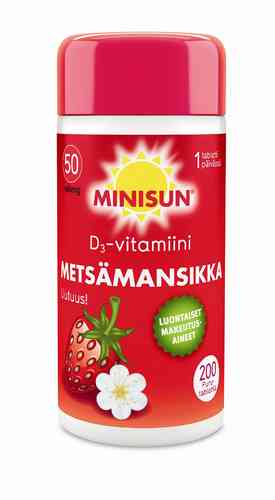 Minisun Metsämansikka D3-vitamiini 50 mikrog 200 purutablettia