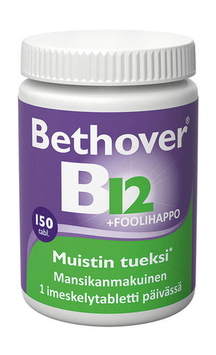 Bethover B12-vitamiini + foolihappo mansikka 150 tablettia