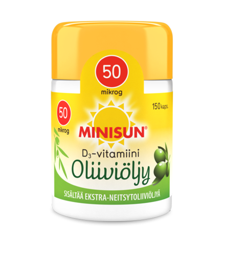 Minisun D3-vitamiini Oliiviöljy 50 mikrog 150 kapselia