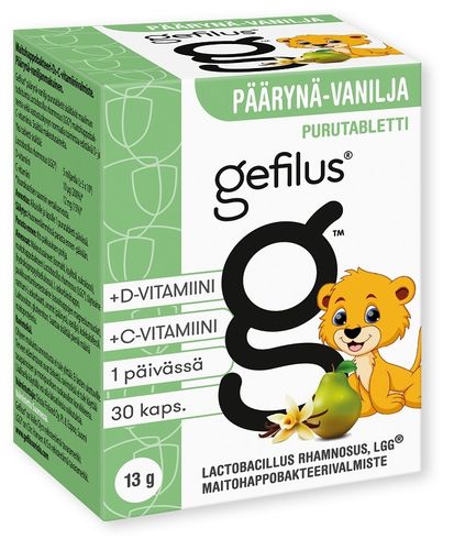 Gefilus + D Päärynä-Vanilja 30 purutablettia