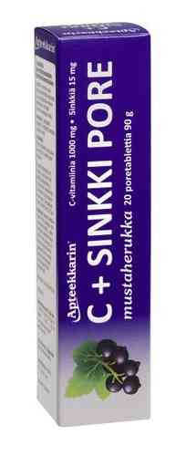 Apteekkarin C+Sinkkipore mustaherukka 20 poretablettia
