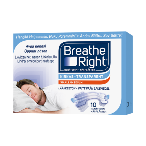 Breathe Right Kirkas nenäteippi small/medium 10 kpl