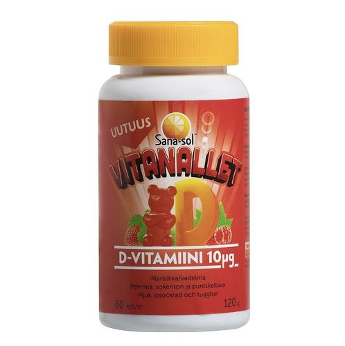 Sana-Sol Vitanallet D-vitamiini mansikka-vadelma 10 µg 60 kpl
