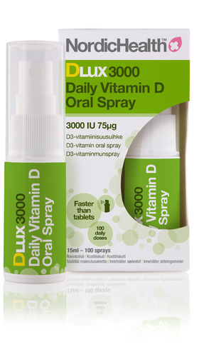 Nordic Health DLux D3-vitamiini 75 mikrog suusuihke 15 ml