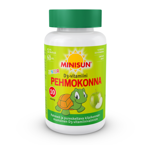 Minisun Pehmokonna Omena D3-vitamiini 10 mikrog 120 tablettia