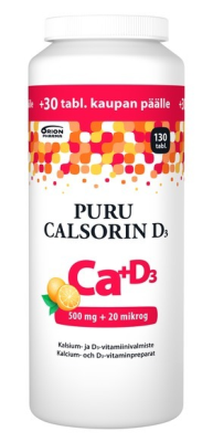 Puru Calsorin D 500 mg + 20 µg 100 + 30 tablettia (Kampanjapakkaus) *
