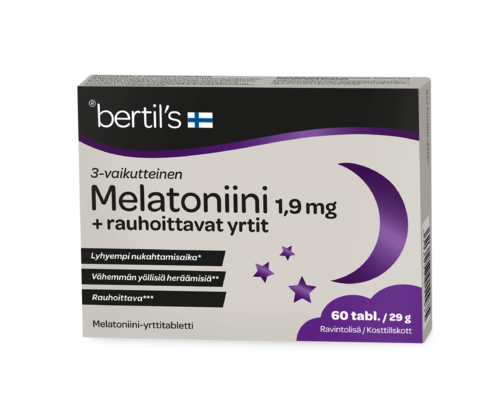 Bertil's Melatoniini 1,9 mg + rauhoittavat yrtit 60 tablettia