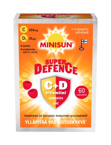 Minisun Super Defence Vadelma-hunaja 60 tablettia