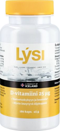 Lysi D3-vitamiini 25 µg 180 kapselia