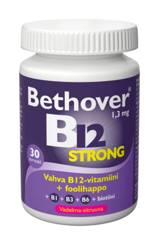 Bethover Strong B12-vitamiini + foolihappo Vadelma-sitruuna 30 purutablettia
