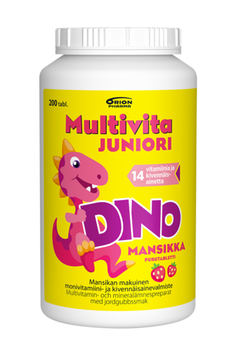 Multivita Juniori Dino Mansikka 200 tablettia *