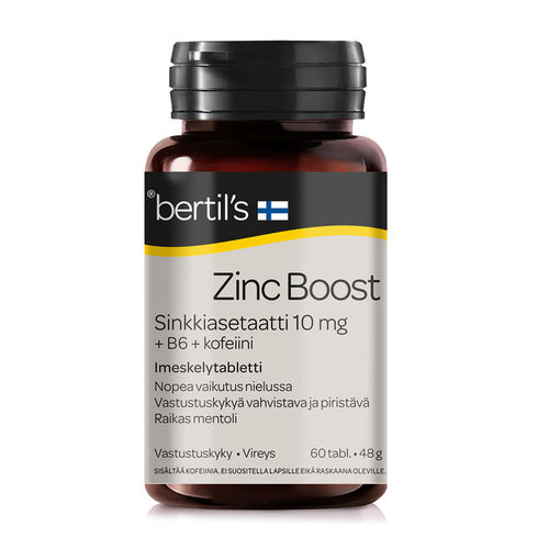 Bertil's Zinc Boost sinkkiasetaatti 10mg +B6+kofeiini 60 tablettia