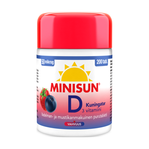 Minisun Kuningatar D3-vitamiini 50 µg 200 purutablettia