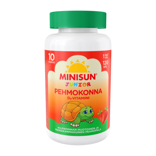 Minisun Pehmokonna Mansikka D3-vitamiini 10 mikrog 120 purutablettia
