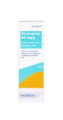 Diclospray 40 mg/g sumute iholle, liuos 25g