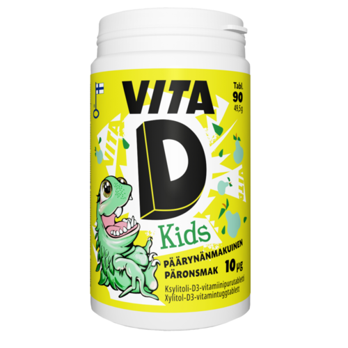 Vita D Kids Päärynä 10 mikrog 90 purutablettia