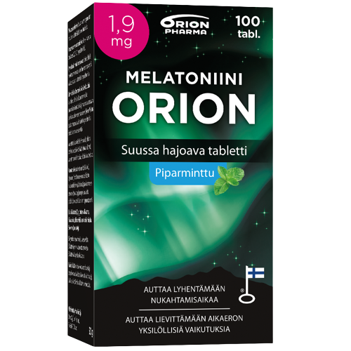 Melatoniini Orion 1,9 mg piparminttu 100 suussa hajoavaa tablettia *