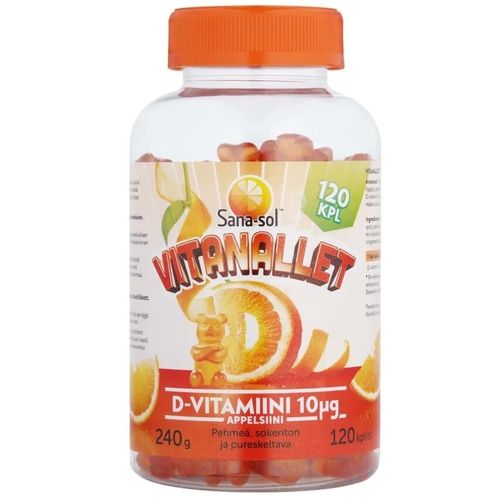 Sana-Sol Vitanallet D-vitamiini Appelsiini 10 mikrog 120 kpl